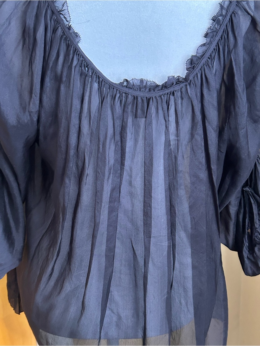 Marc Jacobs Sheer Black Peasant Blouse with Tie Neckline - Picture 3 of 7